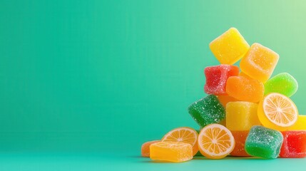 Citric acid in sour candies with bright colorful packaging