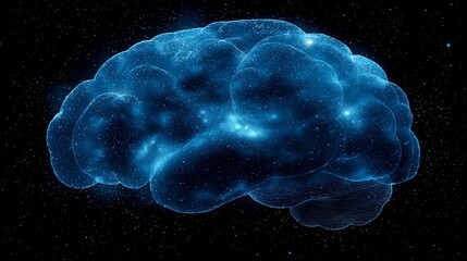 Fototapeta premium Blue Cosmic Brain on Black Background