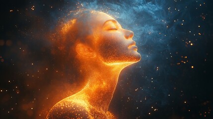 Woman Glowing Particles Stardust Portrait