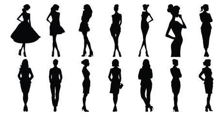 Fashion silhouettes set, style pack of vector silhouette design, isolated background