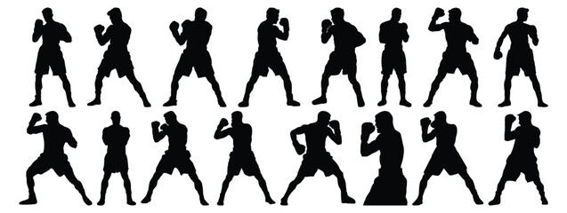 Boxing silhouettes set, sport pack of vector silhouette design, isolated background