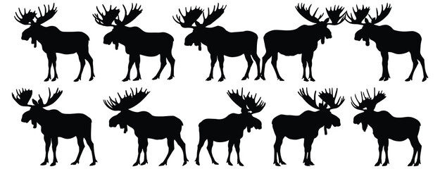 Moose silhouette set vector design big pack of animal illustration and icon