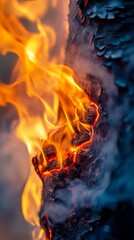 Fototapeta premium Close-up of burning wood with vibrant