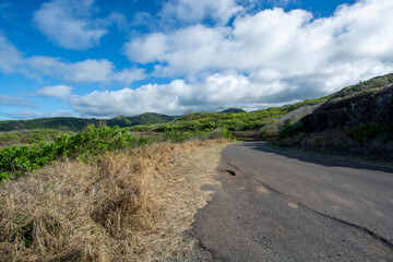 Landscape with hills next to the coast in West Maui close to the ocean