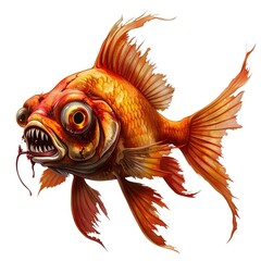 Fototapeta premium Goldfish zombie fantasy animal cartoon isolated whitebackground 16:9