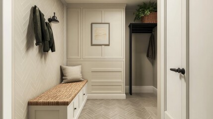 Tranquil Mudroom with Minimalist Design and Soothing Beige Accents