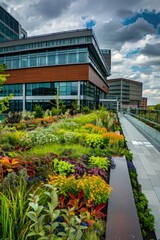 Lush Green Roof on Modern Hospital Building with Healing Garden for Patients and Staff