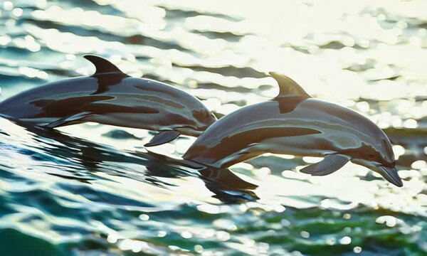 Playful dolphins leaping out of the water, Video