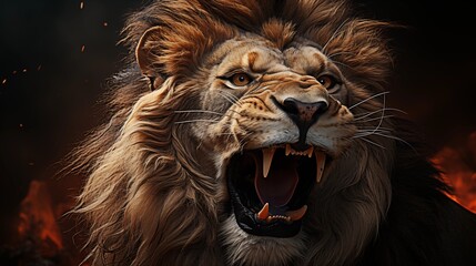 Lion Roaring On Black Background