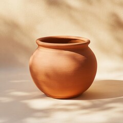 Terracotta Pot with Herbal Tea - Side View on Creamy Background