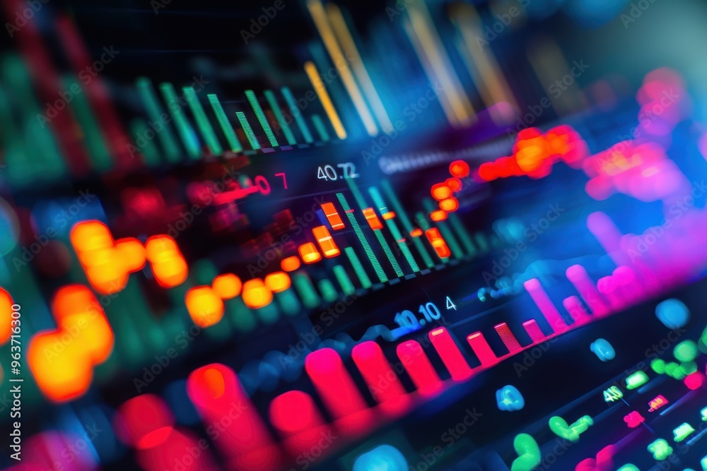 Fototapete vibrant stock market data visualization with colorful graphs and charts depicting financial trends a