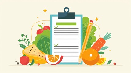 Healthy Eating Checklist with Fresh Fruits and Vegetables Illustration