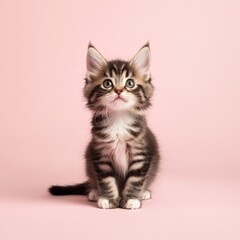 Obraz premium Adorable Maine Coon Kitten on Pink Background - Perfect for Your Design 1