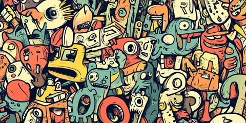 Colorful Doodle Monster Seamless Pattern