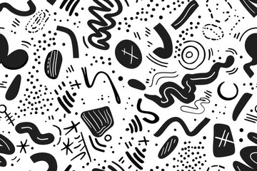 Black and white drawing of different music instruments