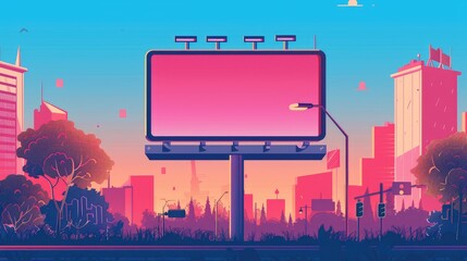 Obraz premium Vibrant Cityscape with Blank Billboard at Dusk