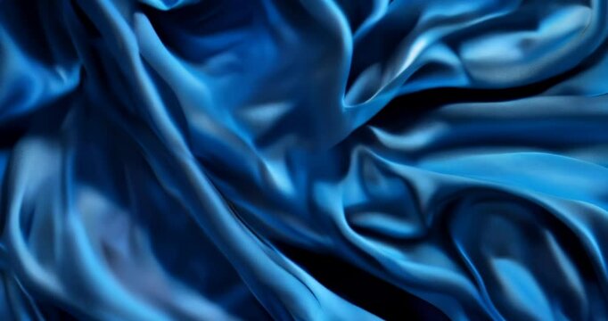 Elegant blue silk fabric flowing in slow motion for luxurious video backgrounds and visual effects