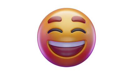 A 3D-rendered emoji with a broad smile, closed eyes, and raised eyebrows, expressing joy or laughter