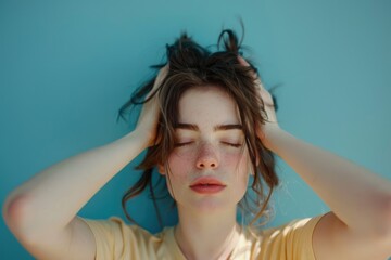 Fototapeta premium A person struggling with thoughts and emotions, possibly feeling overwhelmed or anxious