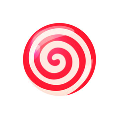 Lollipop isolated vector illustration. Round red and white Christmas candy. Traditional swirl dessert, spiral sweet treat