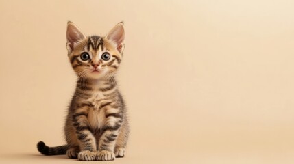 Obraz premium Adorable Bengal Kitten Posing on Soft Cream Background - Perfect for Your Design!