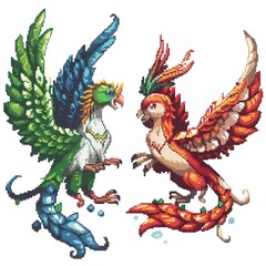 Griffins 8-bit fantasy animal cartoon isolated whitebackground