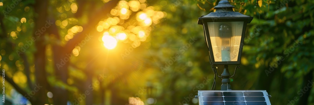 Poster Close-up of a sustainable street lamp with solar panels.