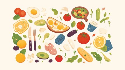 Healthy Vegetables and Fruits on White Background with Top Layout Design