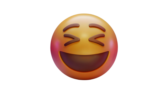 A 3D laughing emoji with closed eyes and an open mouth, suggesting joyful laughter