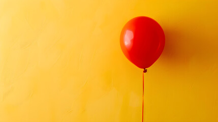 Vibrant contrast of a single red balloon against a bold, sunny yellow background in the sky.
