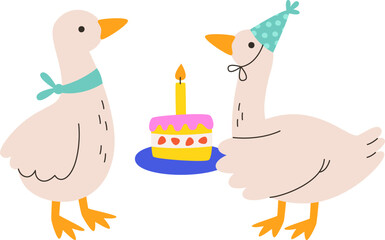 Birthday Geese Couple With Cake