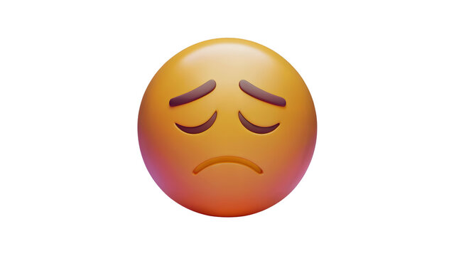 A 3D sad or frowning emoji with downward slanted eyebrows and a curved frown, conveying a sense of sadness or disappointment