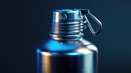 A metal water bottle with a carabiner attachment for outdoor use