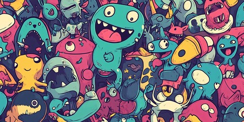 Naklejka premium Colorful Cartoon Monster Characters Illustration