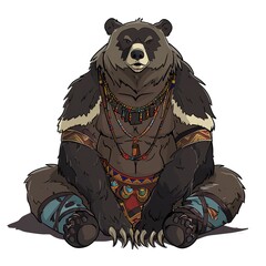 Fototapeta premium Grizzlybear Seer Occupation fantasy animal cartoon isolated whitebackground