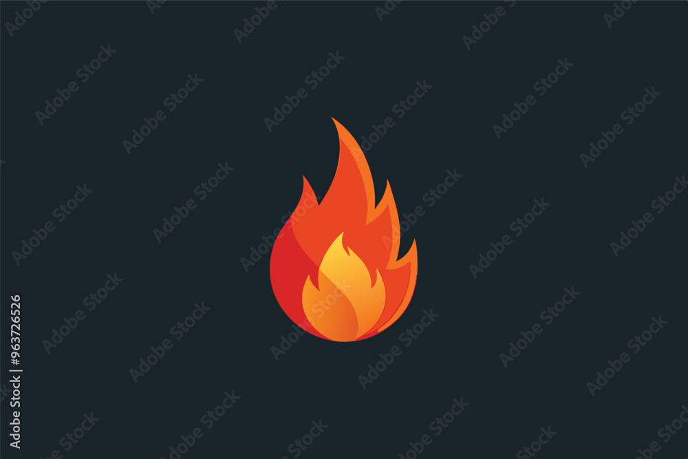 Poster abstract fire flame icon isolated on red background, fiery symbol graphic design