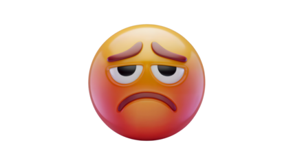A 3D sad or frowning disappointed emoji with drooping eyebrows and a downturned mouth.
