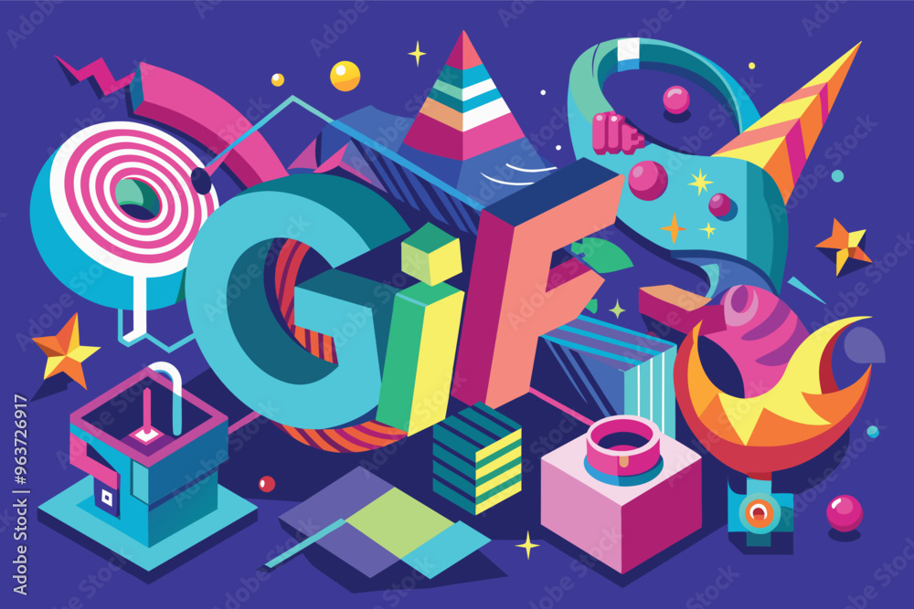 Aufkleber colorful abstract composition featuring geometric shapes, whimsical elements, and playful forms crea