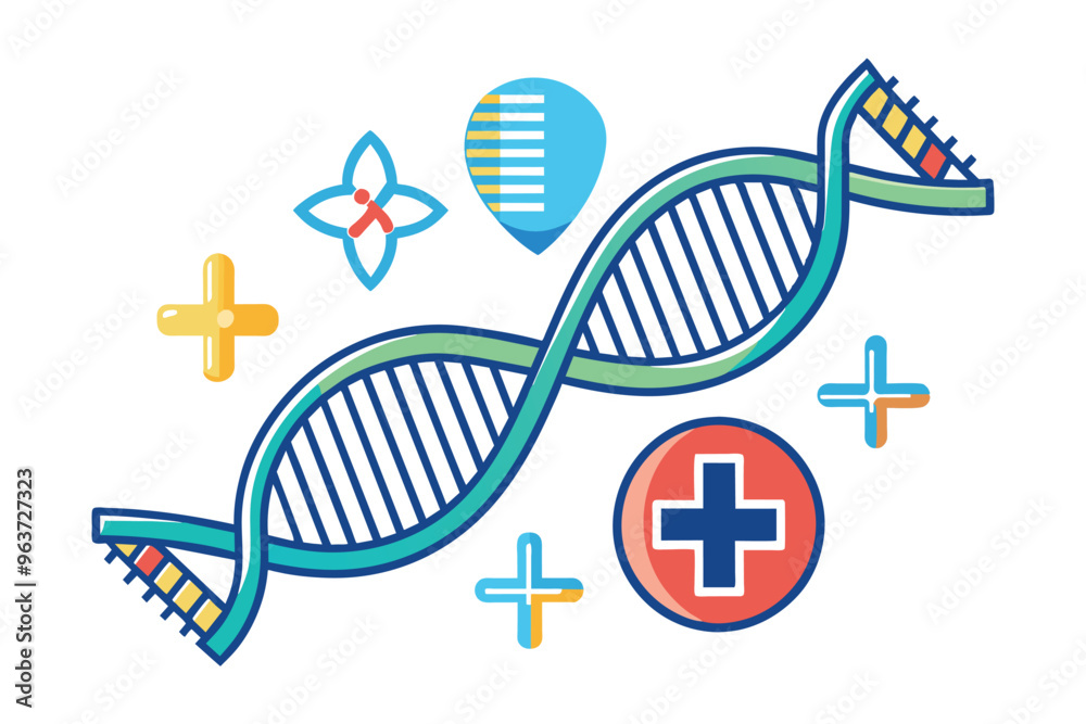Poster a colorful illustration of a dna double helix representing genetic research and biotechnology advanc