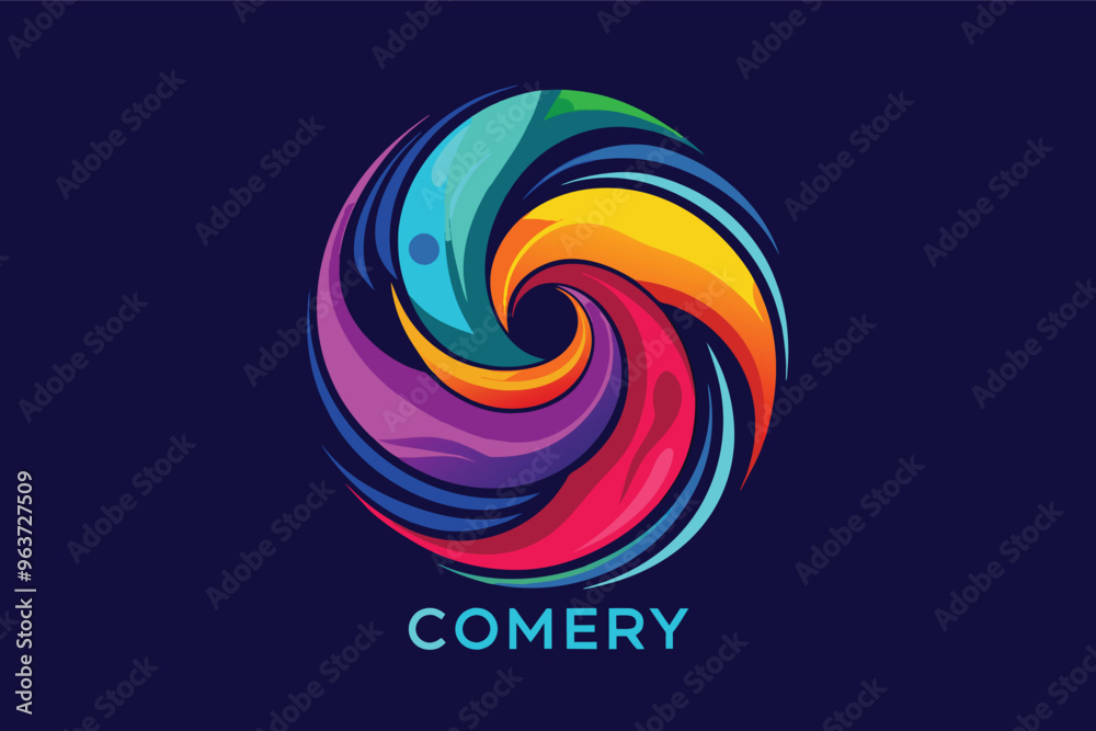Poster a vibrant logo design representing cosmic energy with swirling colors and elements suggesting moveme