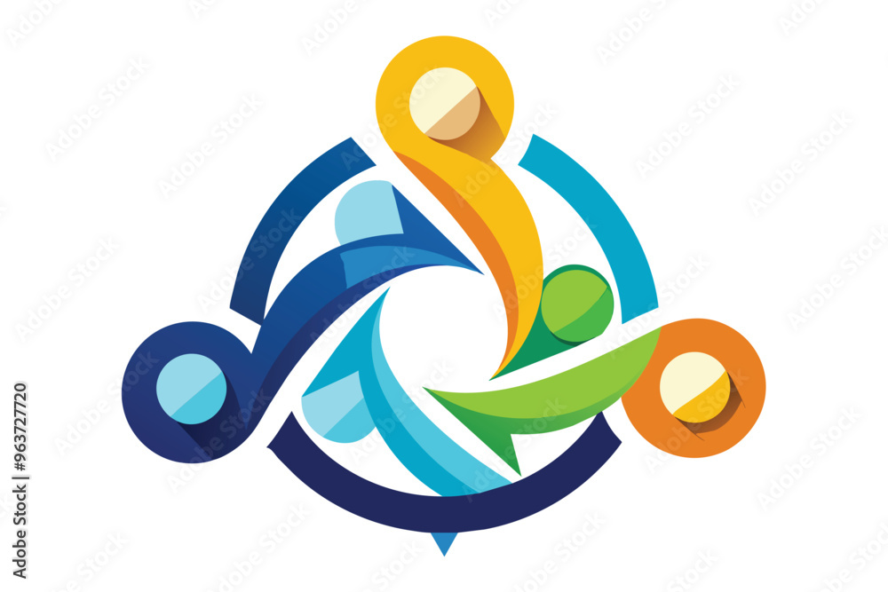 Aufkleber Colorful abstract design featuring intertwined arrows and circles representing unity and collaboration in a modern style