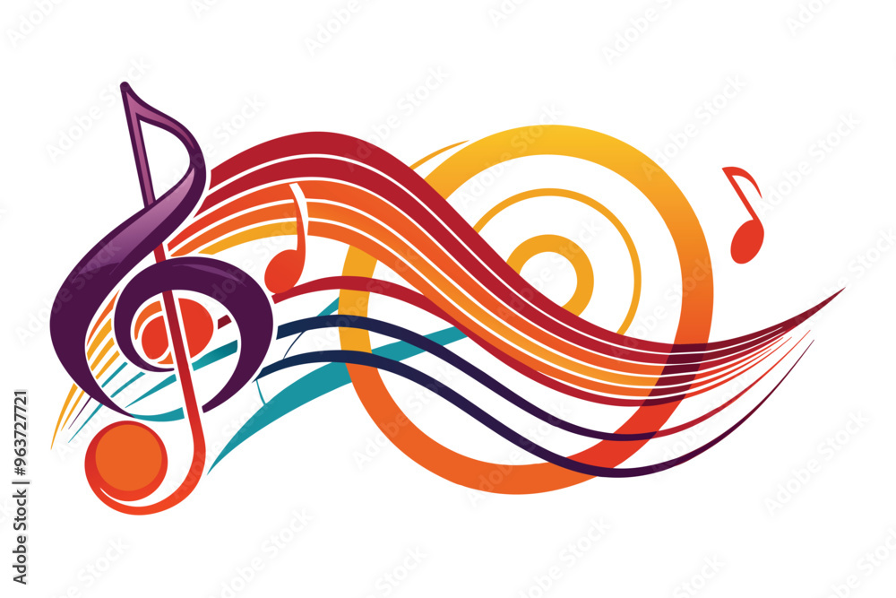 Poster Vibrant musical notes and swirling patterns create a lively atmosphere, representing the joy of music and sound in an artistic composition