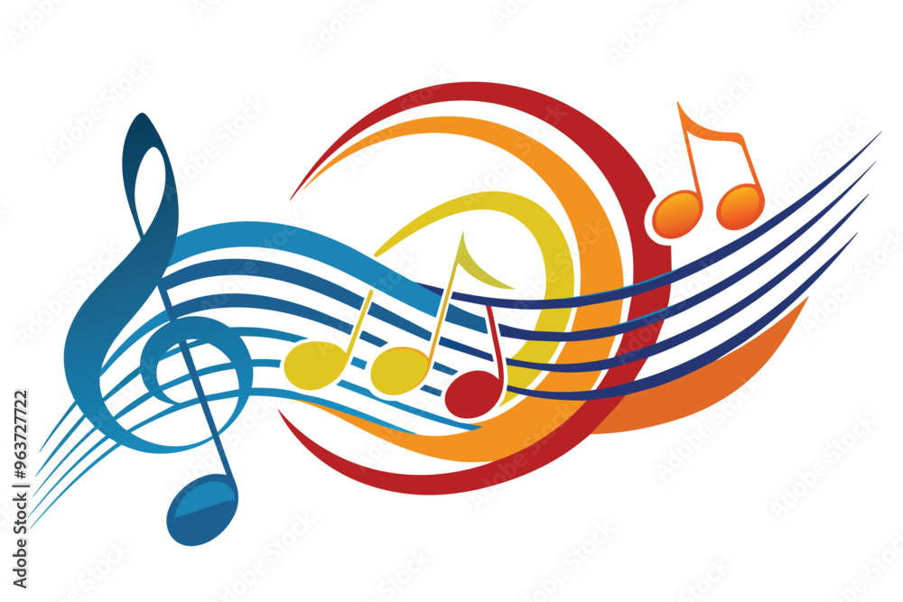 Poster Vibrant musical notes and swirling patterns create a lively atmosphere, representing the joy of music and sound in an artistic composition