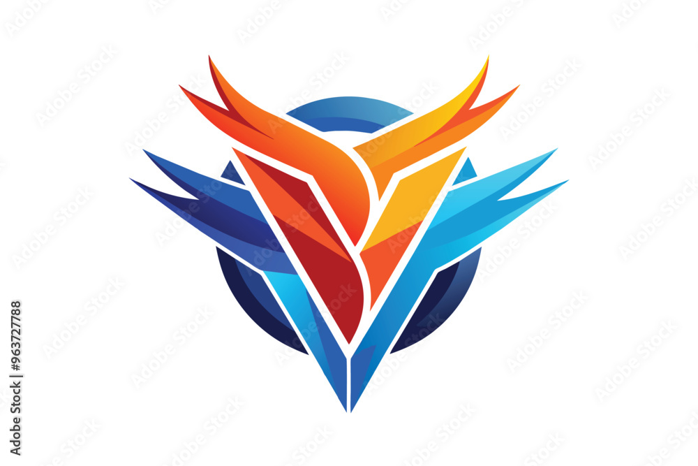 Poster dynamic and vibrant logo design featuring blue and orange flames, representing energy and creativity