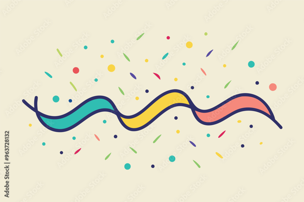 Poster colorful ribbon and confetti design for festive celebrations and events, showcasing vibrant patterns