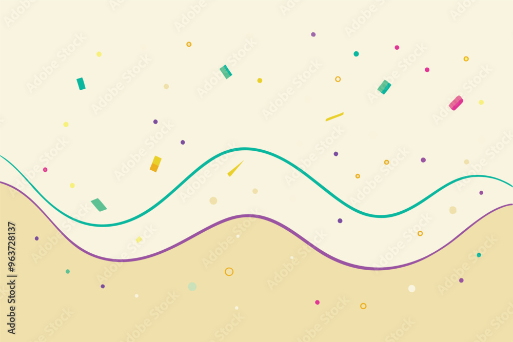 Poster colorful ribbon and confetti design for festive celebrations and events, showcasing vibrant patterns