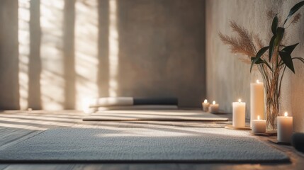 Serene Wellness and Meditation Space with Mats and Candles
