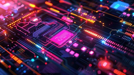 Fototapeta premium Futuristic Circuit Board with Neon Lights