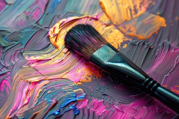Fototapeta premium A detailed view of a paintbrush resting on a vibrant background, perfect for art-related concepts
