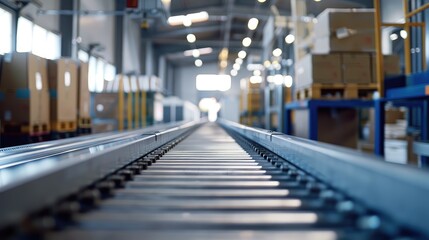 Fototapeta premium Modern Industrial Warehouse Conveyor Belt System